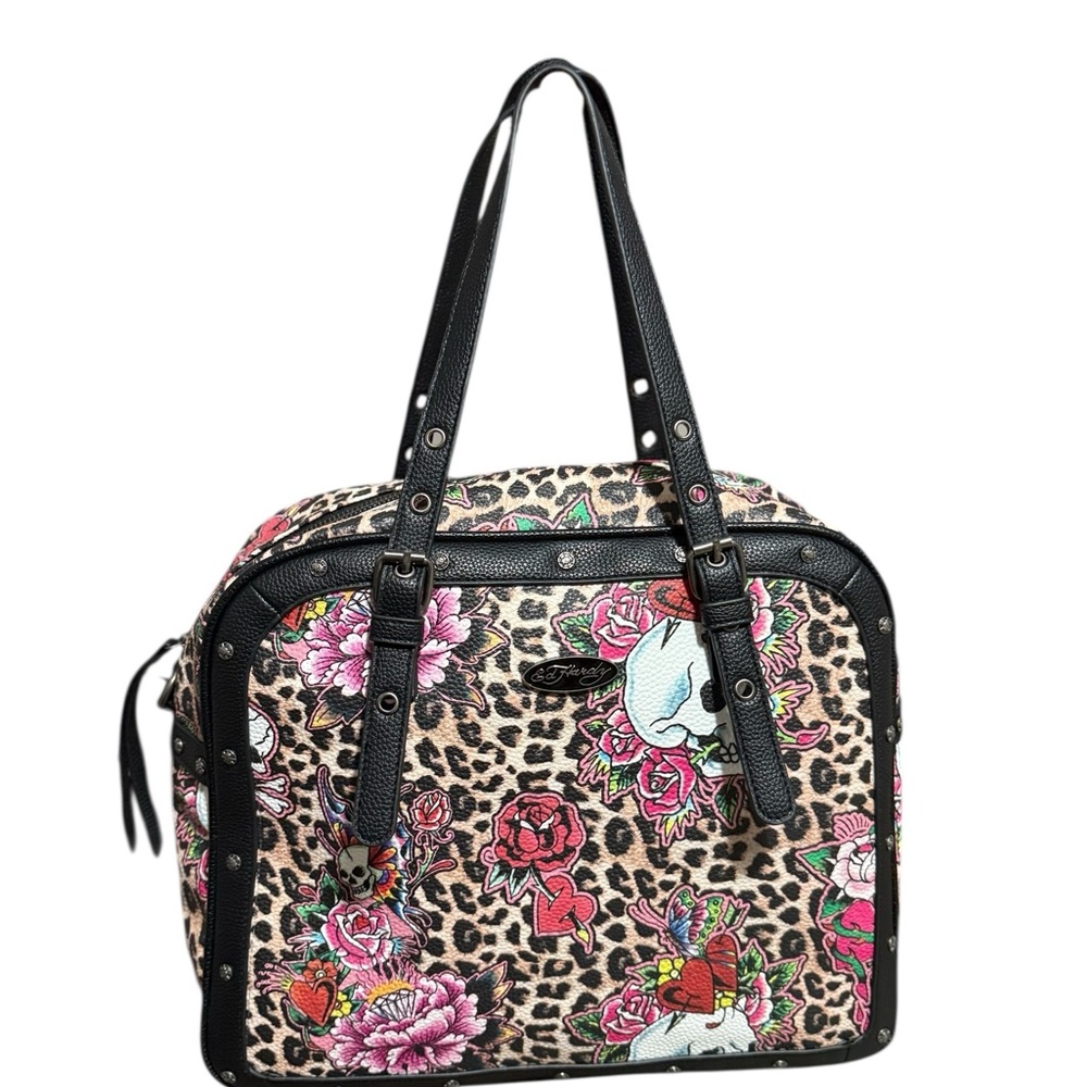 Ed Hardy Black Floral Skull Travel Bag